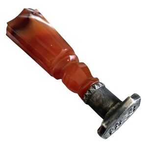 Antique Victorian 1890's Banded Agate Carnelian Stamp Silver 2.5" Wax Seal W.B.